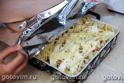 Макаронная запеканка с овощами, сыром и крабовыми палочками VICI