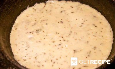 Пирог на сковороде с сыром, курицей и ветчиной (2-й рецепт)