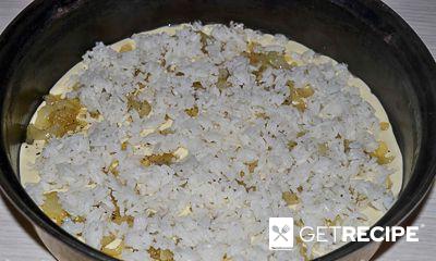 Заливной пирог на кефире с рисом, луком и яйцом (2-й рецепт)