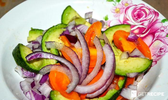 Овощной салат из авокадо, помидоров и красного лука (2-й рецепт)