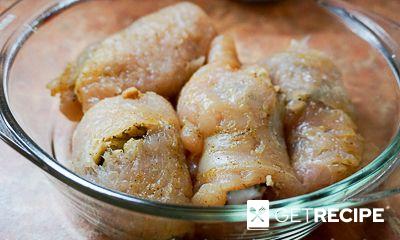 Завитки из куриного филе с баклажанами и орехами в микроволновке (2-й рецепт)