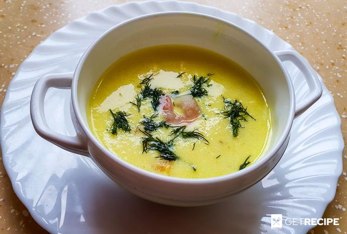 Сырный суп с креветками.