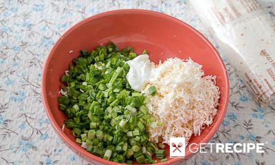 Пирог из лаваша с зелёным луком и плавленым сырком (2-й рецепт)