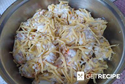 Конкильони, фаршированные куриным фаршем и сыром (2-й рецепт)