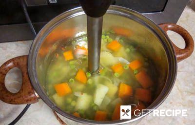 Суп-пюре из зеленого горошка со спаржей и копченой говядиной (2-й рецепт)