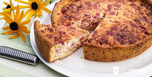 Пирог из творожного теста с салями и сыром (2-й рецепт)