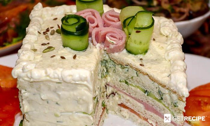 Photo of Закусочный торт с сыром, ветчиной и овощами (2-й рецепт)