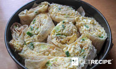 Пирог из лаваша с начинкой из сыра, зелени и вареных яиц (2-й рецепт)