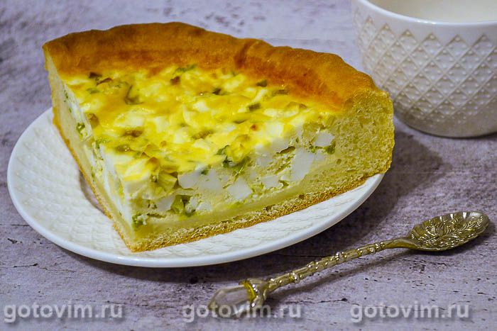 Открытый пирог с яйцом и зеленым луком