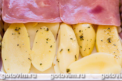 Картофельная запеканка с ветчиной, грибами и сыром.