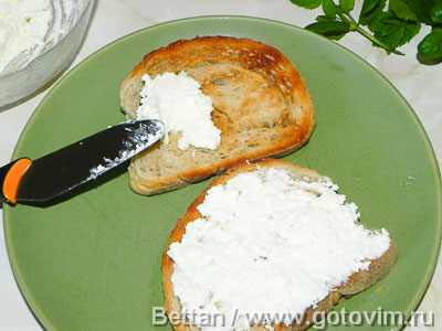 Бутерброды с розмариновым луком, козьим сыром и мятой