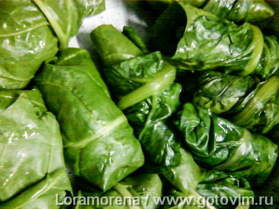Зелёные «каннеллони» (мангольд с творожной начинкой в томатном соусе) (2-й рецепт)