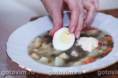 Суп щавелевый с вареным яйцом
