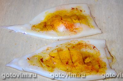 Жареные кальмары на гриле (или сковороде)