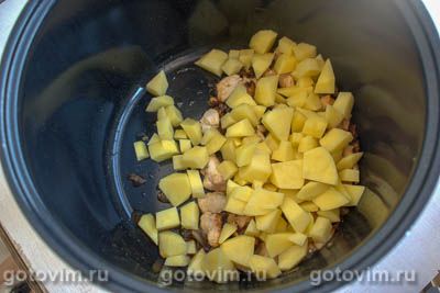 Картофель с курицей и грибами в мультиварке